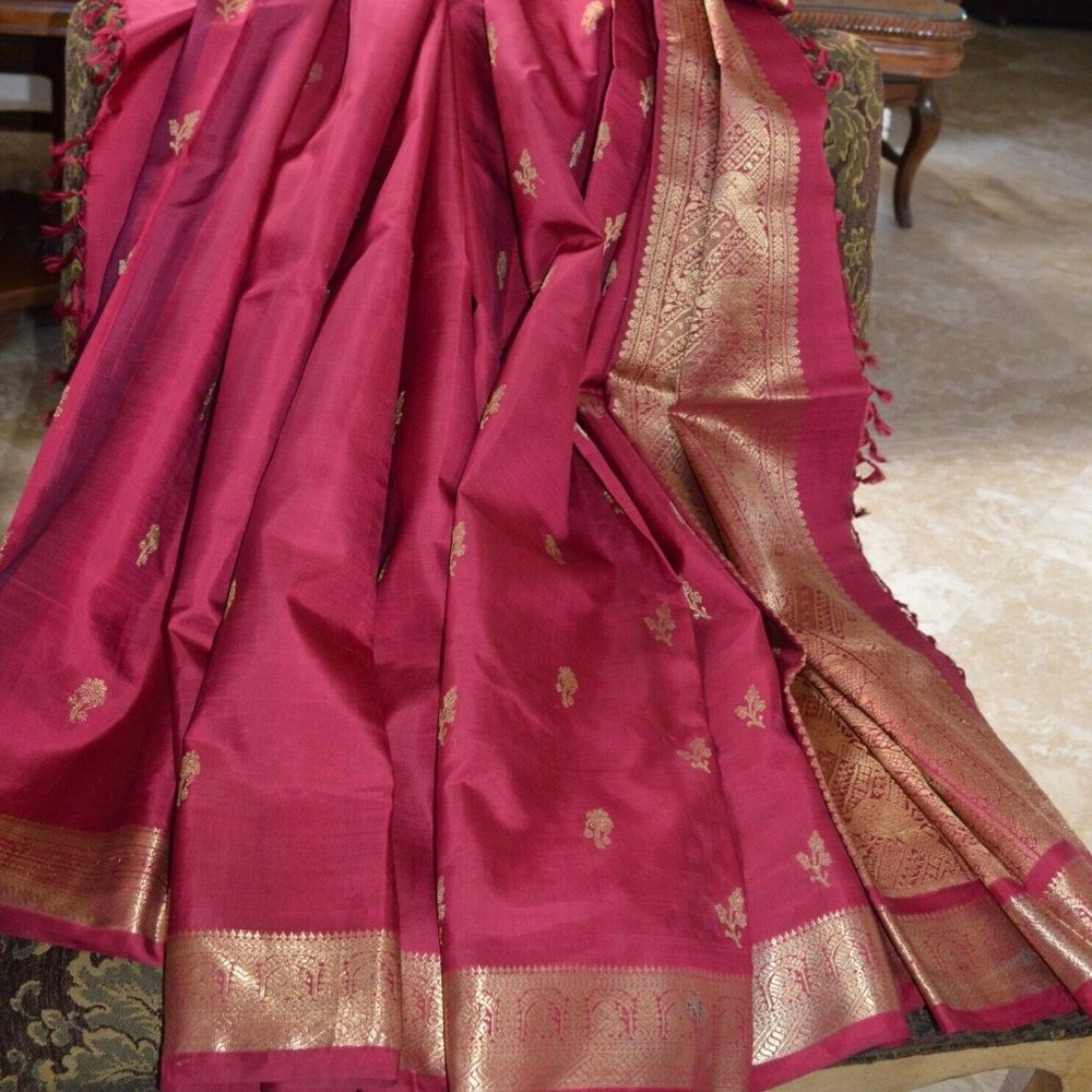 *** KANJEEVARAM RED PURE SILK SARI FABRIC  !!!!